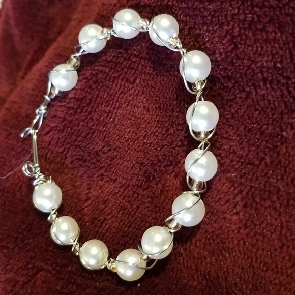 Jewelry - Pearl Wire Bangle Bracelet With Gold Bead Accents